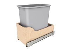 Single 20 Quart Pullout Waste Container with 12" Wood Base, 8-5/8" x 18-21/32" x 16-17/32", with BLUM Soft-Close Slides, Metallic Silver