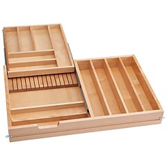 33"(838mm) Two Tiered Combination Cutlery Drawer with BLUMOTION Soft-Close Slides, Semi-Gloss Natural Maple Finish