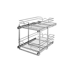 Rev-A-Shelf 15" Pullout 2 Tier Wire Basket Cookware Organizer for Base Cabinet, Chrome (Kitchen Organization)