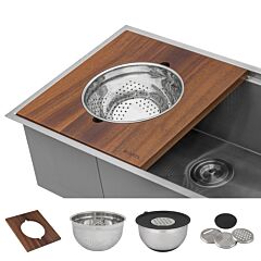 Ruvati Wood Platform with Mixing Bowl and Colander (complete set) for Workstation Sinks