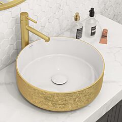 Ruvati 14 inch Bathroom Vessel Sink Round Gold Decorative Art Above Vanity Counter White Ceramic
