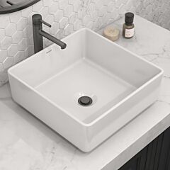 Ruvati 15 x 15 inch Bathroom Vessel Sink White Square Above Counter Porcelain Ceramic