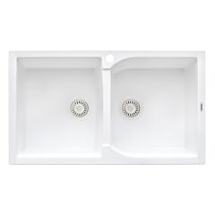 Ruvati 34 x 20 inch epiGranite Dual-Mount Granite Composite Double Bowl Kitchen Sink, Arctic White