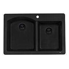 Ruvati 33 x 22 inch epiGranite Dual-Mount Granite Composite Double Bowl Kitchen Sink, Midnight Black