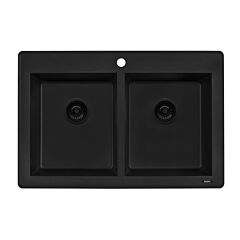 Ruvati 33 x 22 inch epiGranite Dual-Mount Granite Composite Double Bowl Kitchen Sink Midnight Black Finish