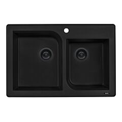 Ruvati 33 x 22 inch epiGranite Dual-Mount Granite Composite Double Bowl Kitchen Sink in Midnight Black Finish