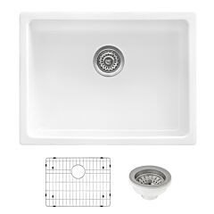 Ruvati 24-inch Fireclay Undermount / Drop-in Topmount Kitchen Sink Single Bowl, White