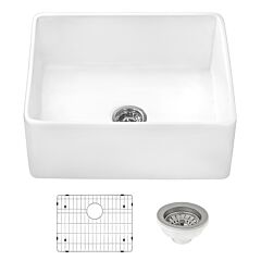 Ruvati 23-inch Fireclay Farmhouse Kitchen Laundry Utility Sink Single Bowl, White