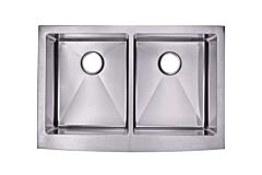 32-7/8" x 22-1/4" x 10" T-304 Stainless Steel Undermount Apron, 16 Gauge, Equal Double Bown Kitchen Sink