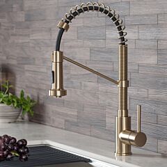 Kraus Bolden Commercial Style Pull-Down Single Handle 18-Inch Kitchen Faucet in Brushed Gold
