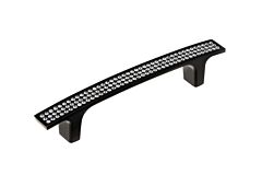 Opulent Style 3-3/4" (96mm) Center to Center, Overall Length 5-7/16" (138mm) Crystal and Flat Black Kitchen Cabinet Pull/Handle