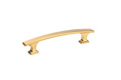 Transitional 3-3/4" (96mm) Center to Center, Length 5-5/32" (131mm) Aurum Brushed Gold, Square Ornate Base Metal Cabinet Pull/Handle
