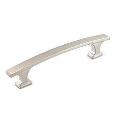 Transitional 3-3/4" (96mm) Center to Center, Length 5-5/32" (131mm) Brushed Nickel, Square Ornate Base Metal Cabinet Pull/Handle