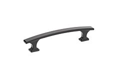 Transitional 3-3/4" (96mm) Center to Center, Length 5-5/32" (131mm) Flat Black, Square Ornate Base Metal Cabinet Pull/Handle