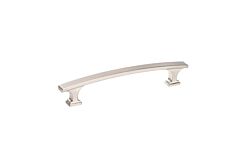 Transitional 5-1/16" (128mm) Center to Center, Length 6-7/16" (163.5mm) Brushed Nickel, Square Ornate Base Metal Cabinet Pull/Handle