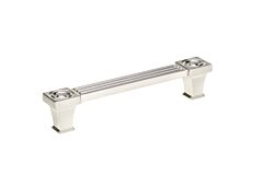 Transitional 5-1/16" (128mm) Center to Center, Length 5-31/32" (152mm) Brushed Nickel, Art Deco Metal Cabinet Pull/Handle
