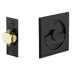 Emtek Square Pocket Door Tubular Privacy Lock, 2-in-1 Tubular Latch with Pop-Out Edge Pull in Flat Black Finish