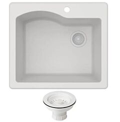 Kraus Quarza Kitchen Sink and Strainer 25" Dual Mount Single Bowl Granite  in White