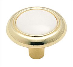 Allison Value 1-1/4 in (32 mm) Diameter White/Polished Brass Cabinet Knob