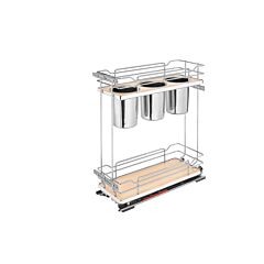 Rev-A-Shelf 2 Tier Base Cabinet Pullout Utensil Organizer with Soft Close, Chrome / Maple, Steel 5322UT-BCSC-8-MP