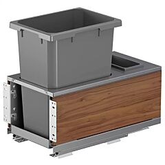 Vauth Sagel 35 Qt Single Bin Bottom Mount Planero Waste Container Pullout with Soft-Closing and Walnut Side Panel, Gray