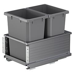 Vauth Sagel 35 Qt Double Bin, Bottom Mount Planero Waste Container Pullout with Soft-Closing and Maple Side Panel, Gray