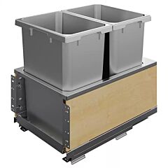 Vauth Sagel 35 Qt Double Bin Bottom-Mount Planero Platinum Line Waste Container Pullout with Soft-Closing and Maple Side Panel, Platinum