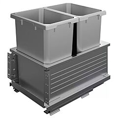 Vauth Sagel 50 QT Single Bin, Bottom Mount Planero Platinum Line Waste Container Pull-Outs w/ Soft-Closing, Platinum