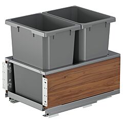 Vauth Sagel 50 QT Double Bin Bottom-Mount Planero Waste Container Pullout with Soft-Closing and Walnut Side Panel, Gray