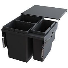 Vauth Sagel Triple Bin 31 QT Double and 10 QT Single Top-Mount Waste Container Pullout with Soft-Closing for Frameless, Gray, 18-29/32" Height