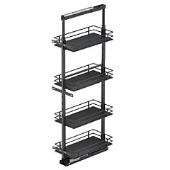 Vauth Sagel 8.5" x 57" 4-Shelf Scalea Pullout Pantry with PAM and Soft-Closing, Carbon Steel Gray