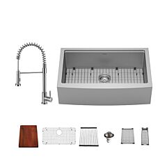 Karran Elite WS Series 32-3/4" x 20-5/8" x 10" Apron-Front Undermount Single Bowl Workstation, Stainless Steel Kitchen Sink with Faucet