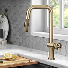 Kraus Urbix Industrial Pull-Down Single Handle Kitchen Faucet in Brushed Gold

