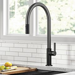 Kraus Oletto High-Arc Single Handle Pull-Down Kitchen Faucet in Matte Black / Spot Free Black Stainless Steel 
