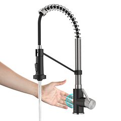 Kraus Bolden Touchless Sensor Commercial Style Pull-Down Single Handle Kitchen Faucet in Spot-Free Stainless Steel/Matte Black
