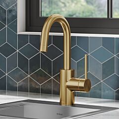 Kraus Oletto Single Handle Kitchen Bar Faucet with QuickDock™ Top Mount Assembly in Brushed Brass